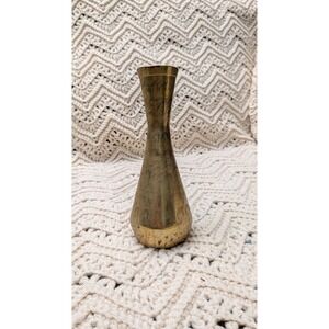 Vintage Etched Brass Bud Vase 6 Inch Tall Feather Pattern Boho Decor Accent
